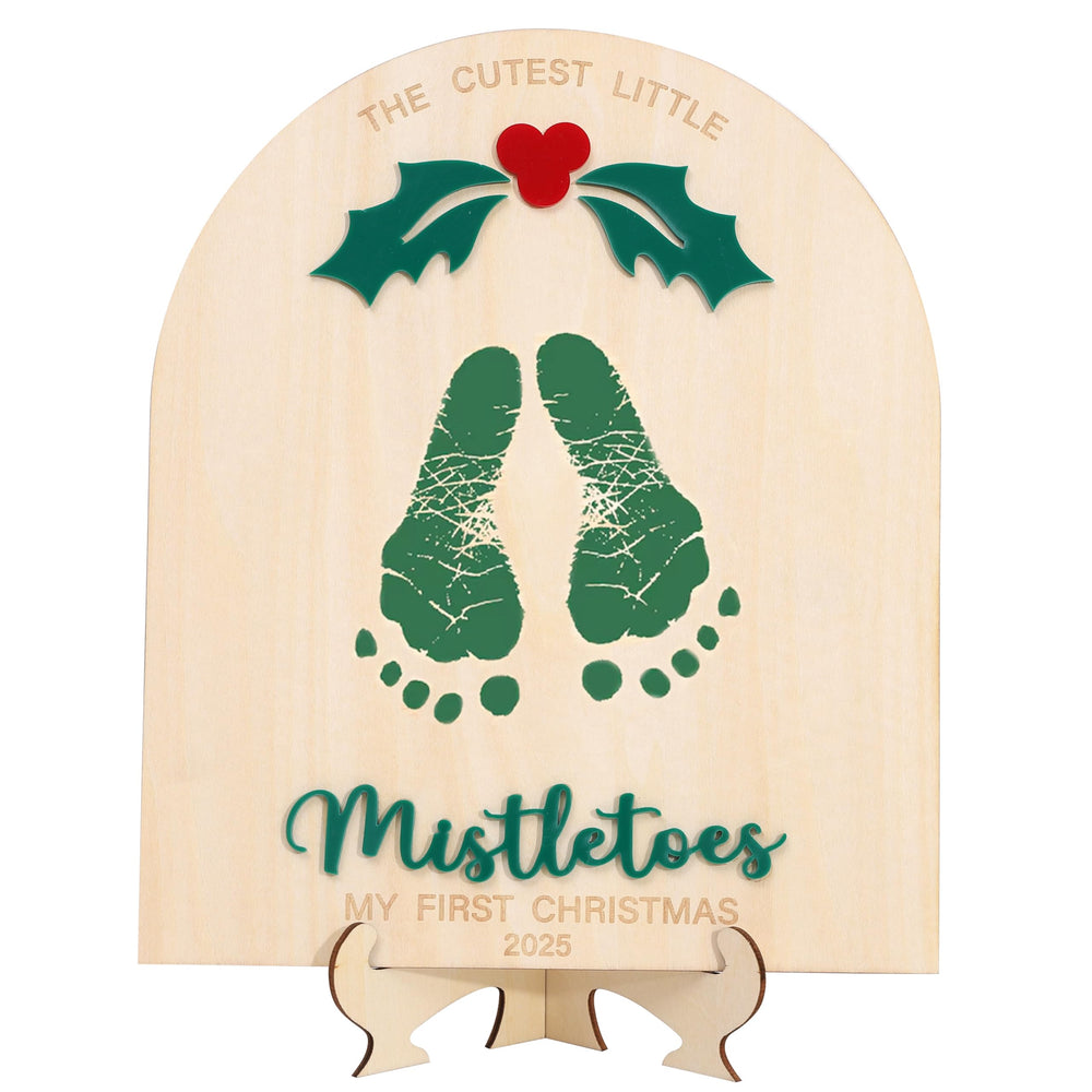 MAMUXI green mistletoe footprint sign board for baby's first Christmas