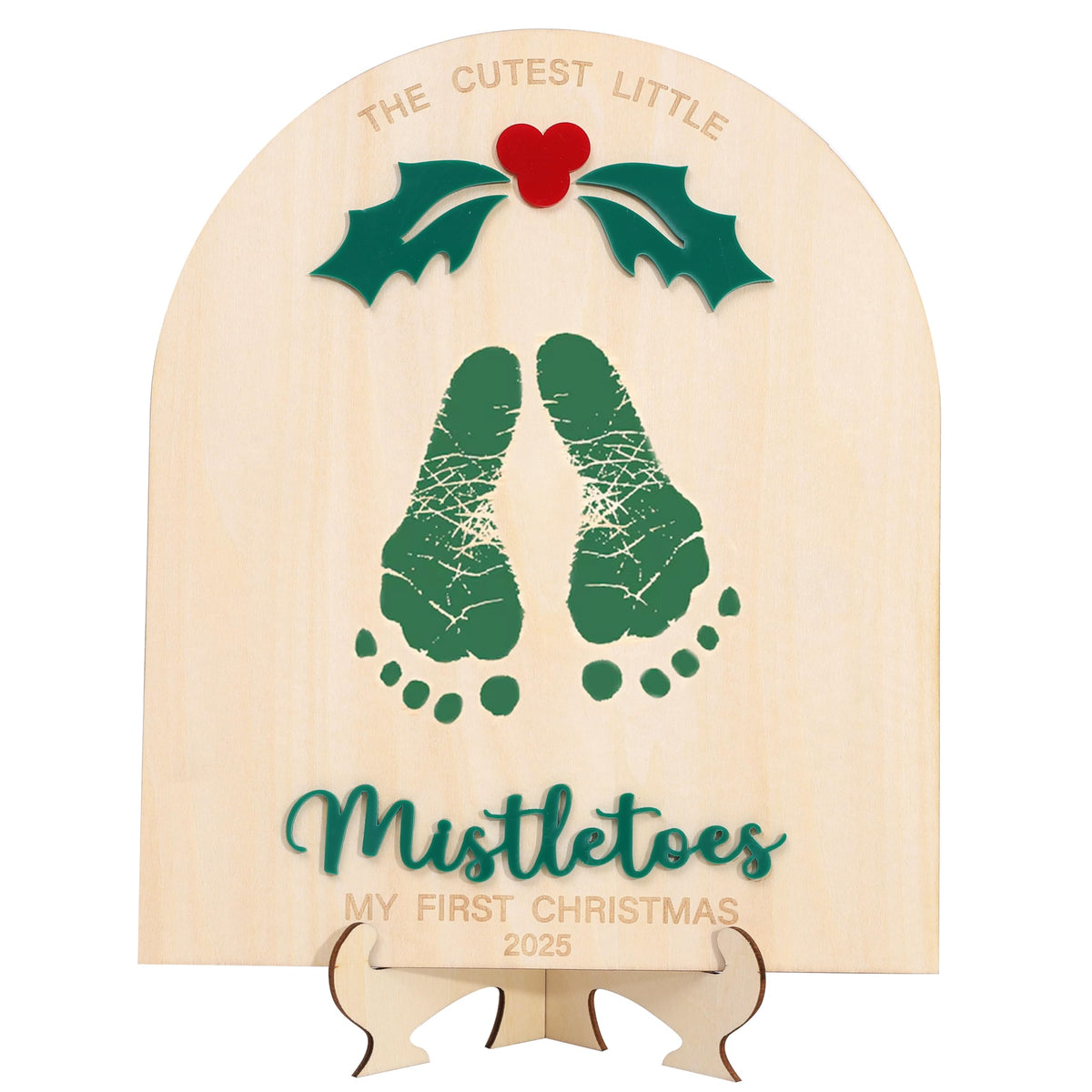 MAMUXI green mistletoe footprint sign board for baby's first Christmas