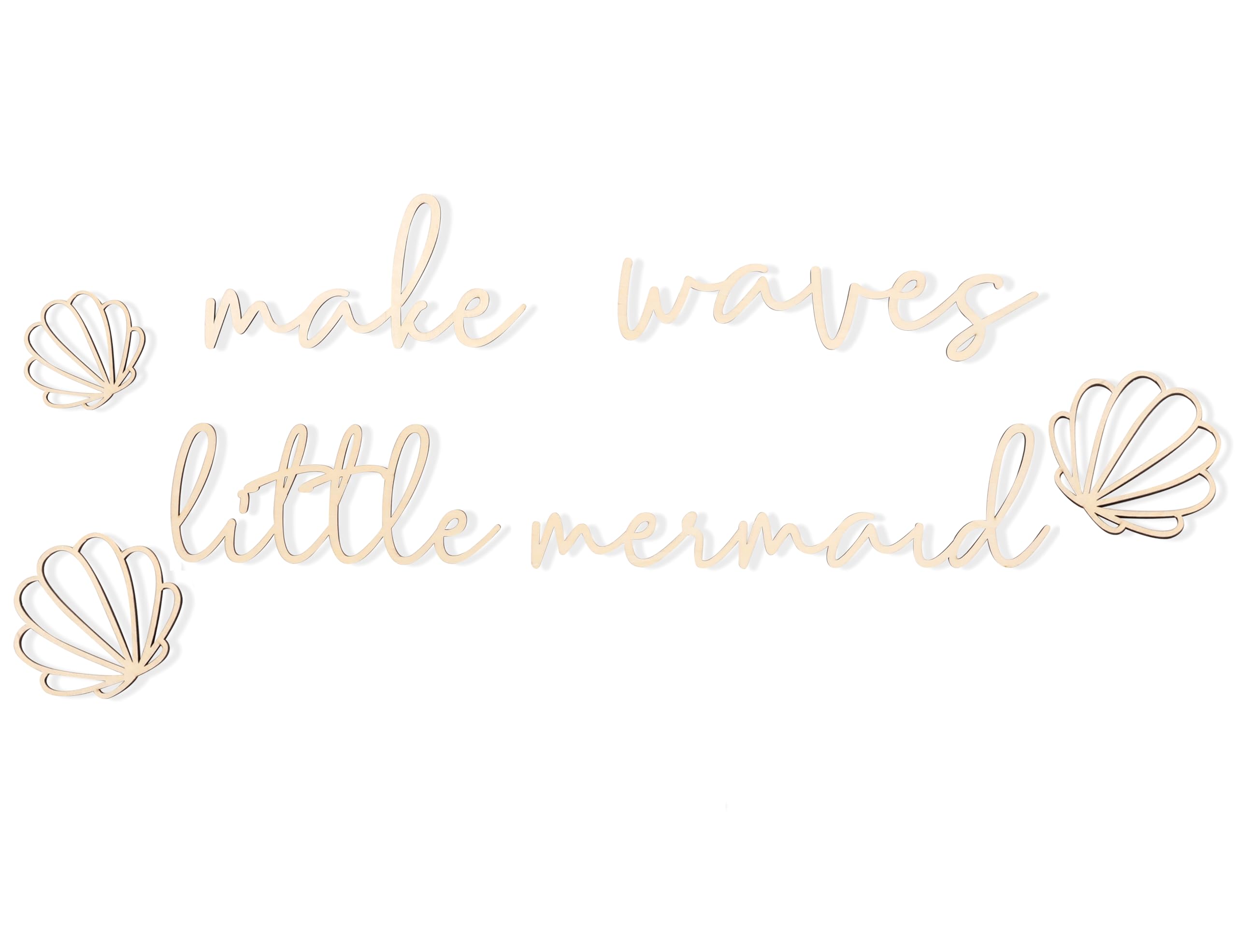 MAMUXI lettering wood Make Waves Mermaid sign on natural birch enhances nursery decor.