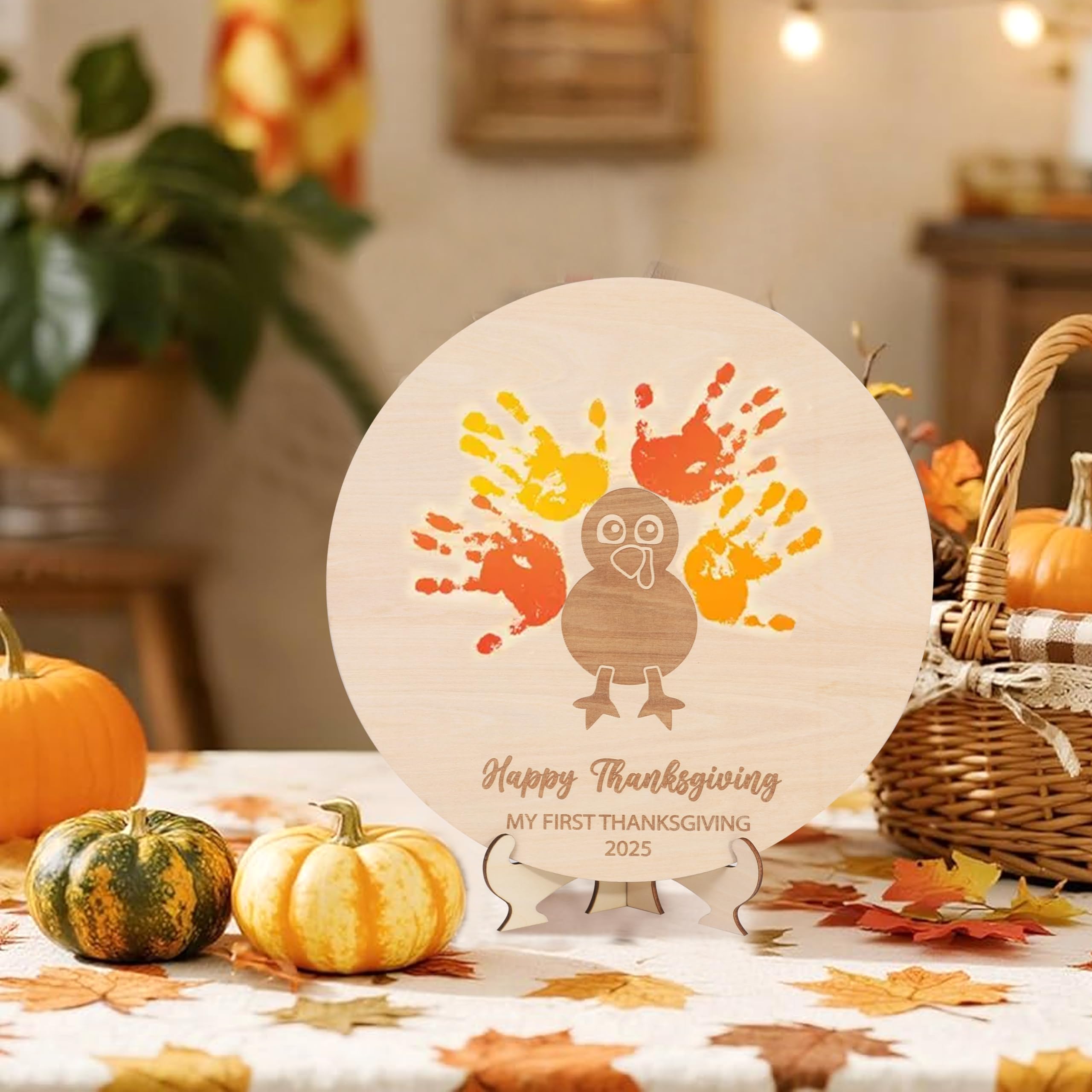 MAMUXI turkey handprint art sign display for festive centerpiece ideas