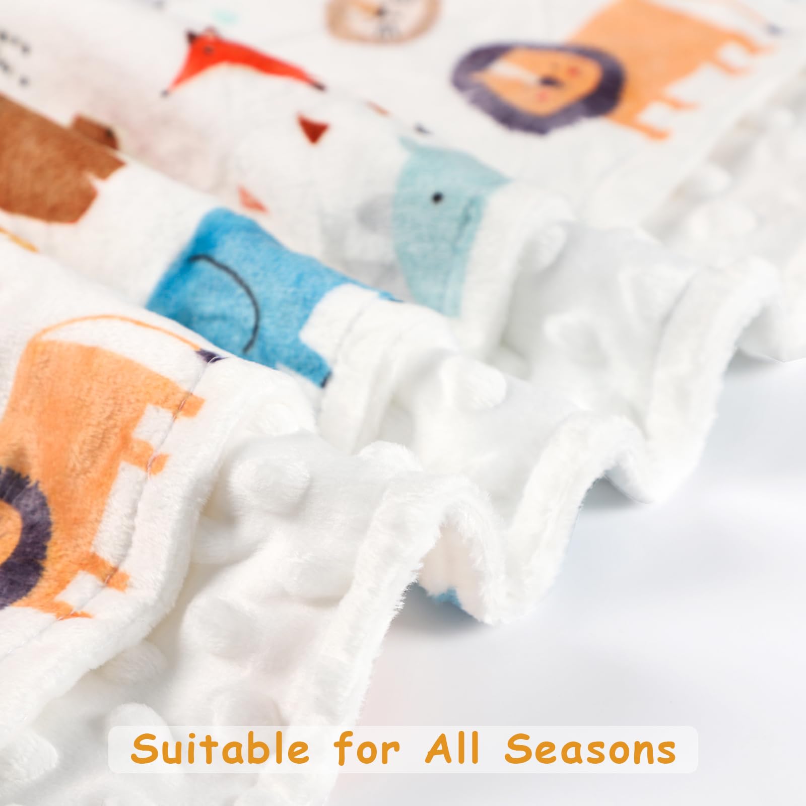 Man Fai Sky baby blanket with adorable animal pattern and soft hues.