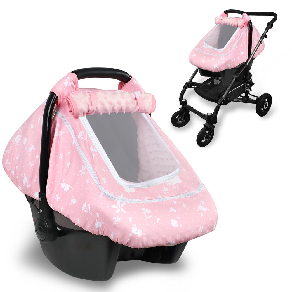 Man Fai Sky baby car seat cover winter front view provides cozy privacy and warmth on trips.
