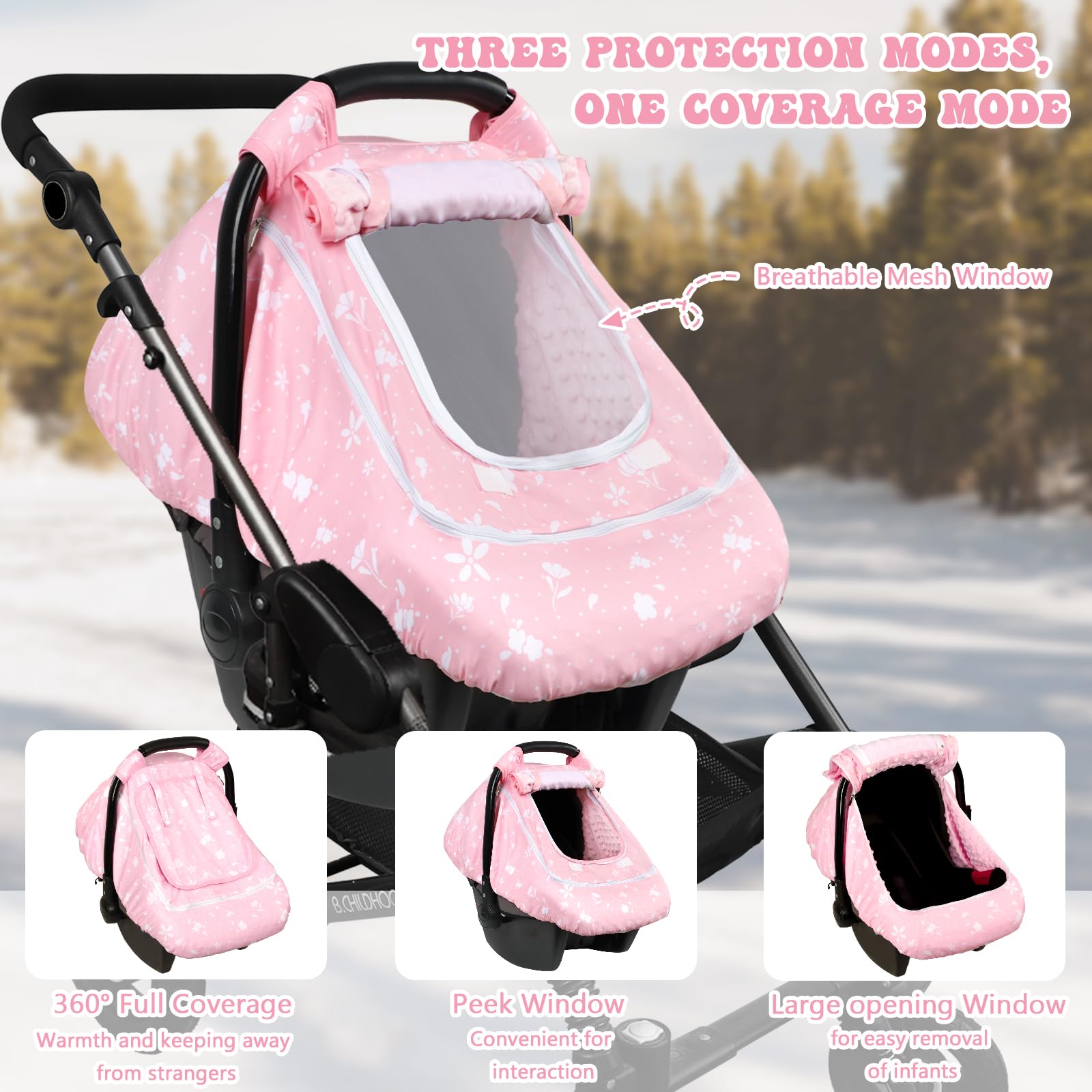 Man Fai Sky baby car seat cover winter inner mesh view allows easy baby checks while keeping warmth.