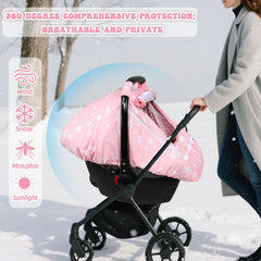 Man Fai Sky baby car seat cover winter side mesh view shows breathable airflow and mosquito protection.