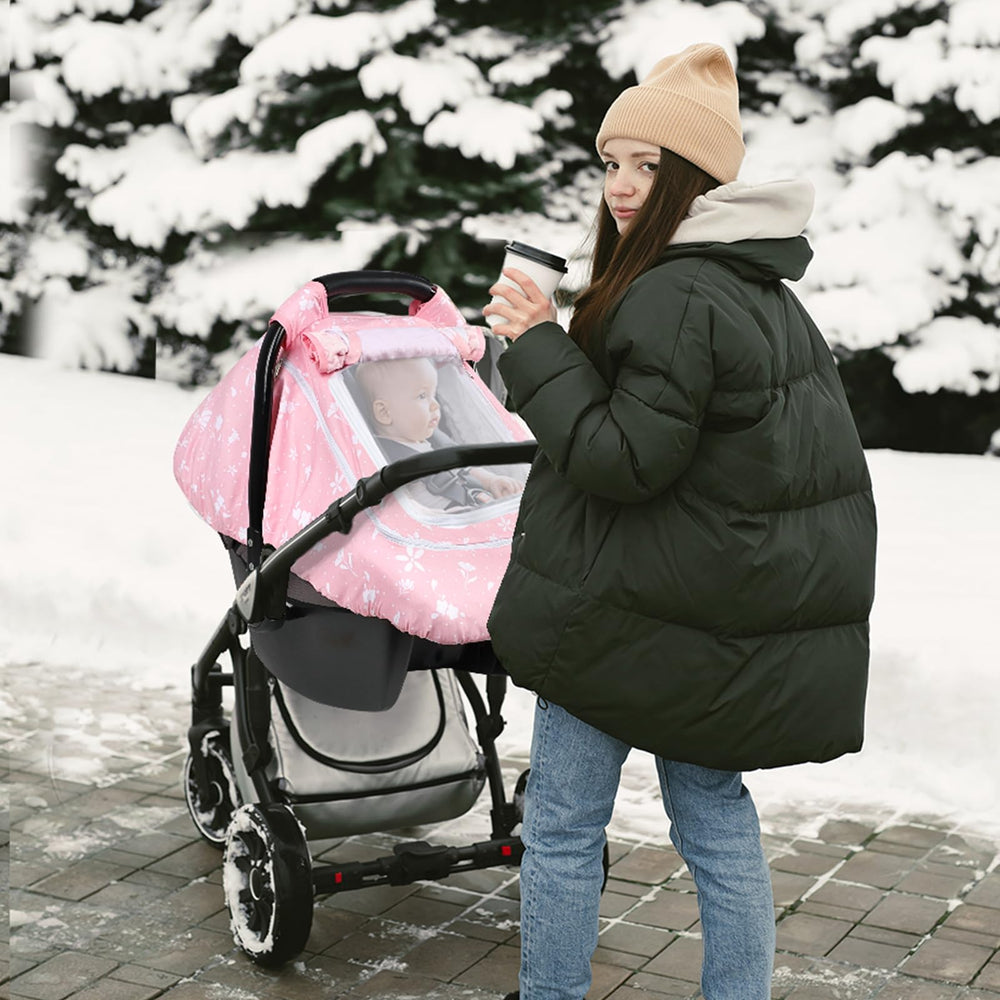 Man Fai Sky baby car seat cover winter adjustable fit with velcro ensures snug compatibility.