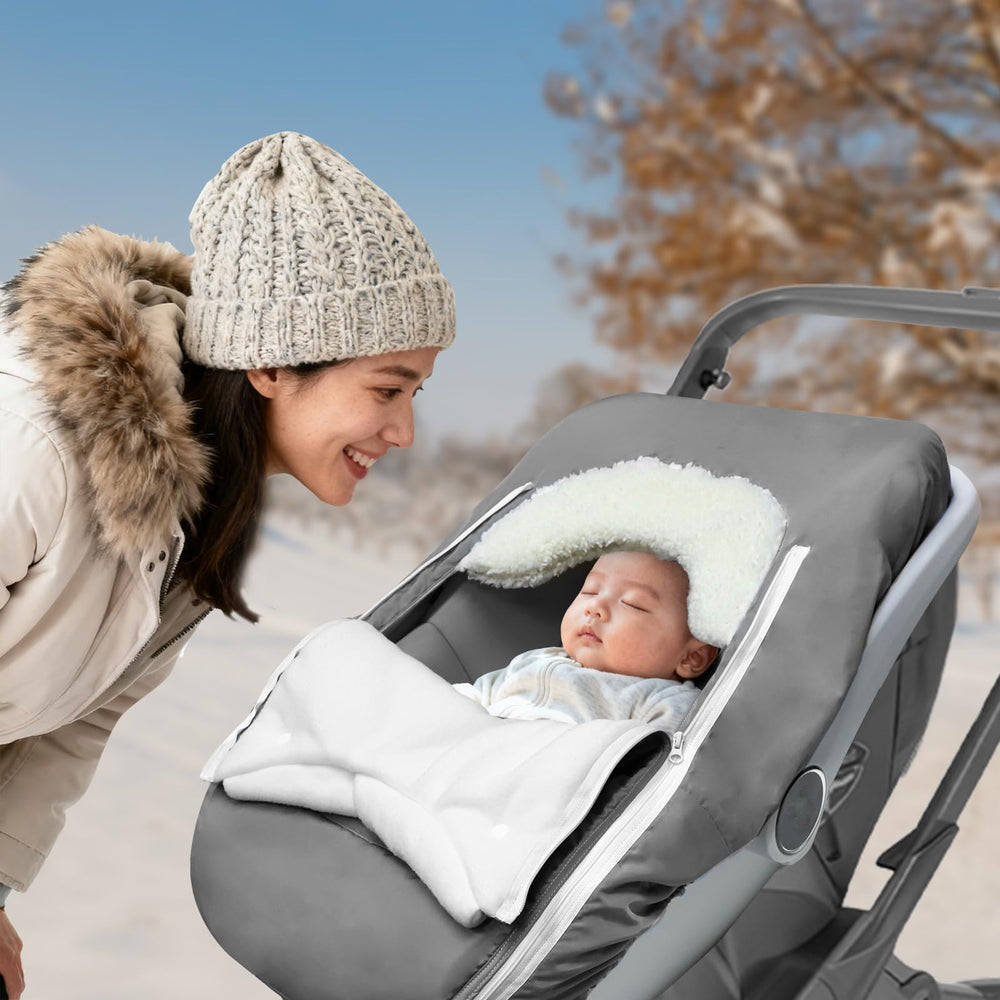 Man Fai Sky car seat cover fleece interior provides cozy warmth on cold trips.