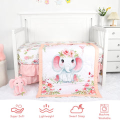 Man Fai Sky crib skirt with elephants pattern adds a tidy, tasteful nursery finish