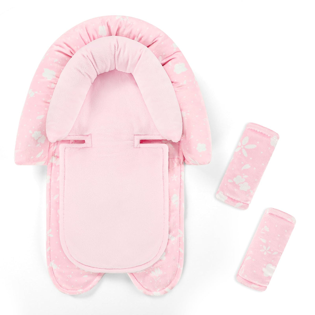 Man Fai Sky infant car seat insert pink head support helps keep tiny heads steady.