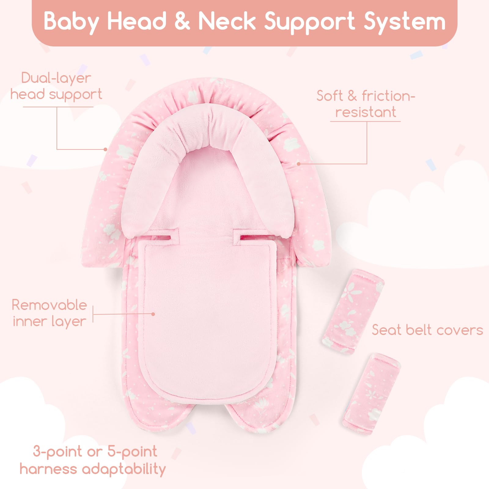 Man Fai Sky newborn car seat cushion pink soft plush feel adds cozy comfort.