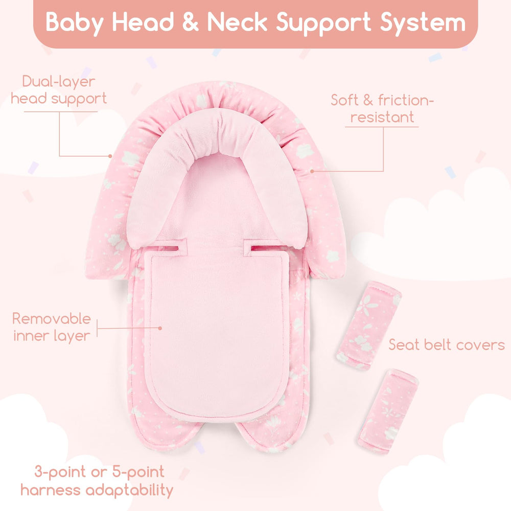 Man Fai Sky newborn car seat cushion pink soft plush feel adds cozy comfort.