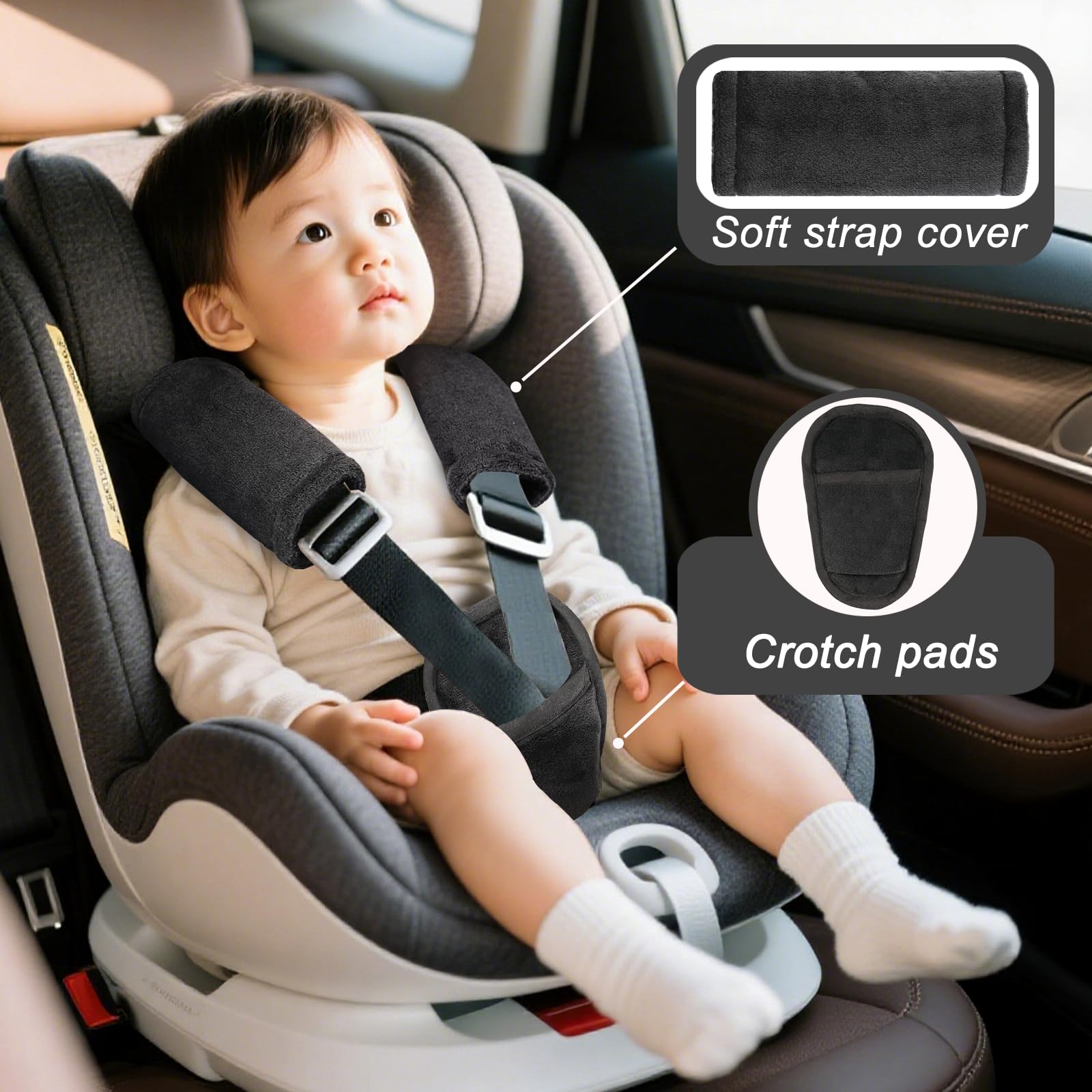 Man Fai Sky shoulder padding car seat black provides gentle support for little riders