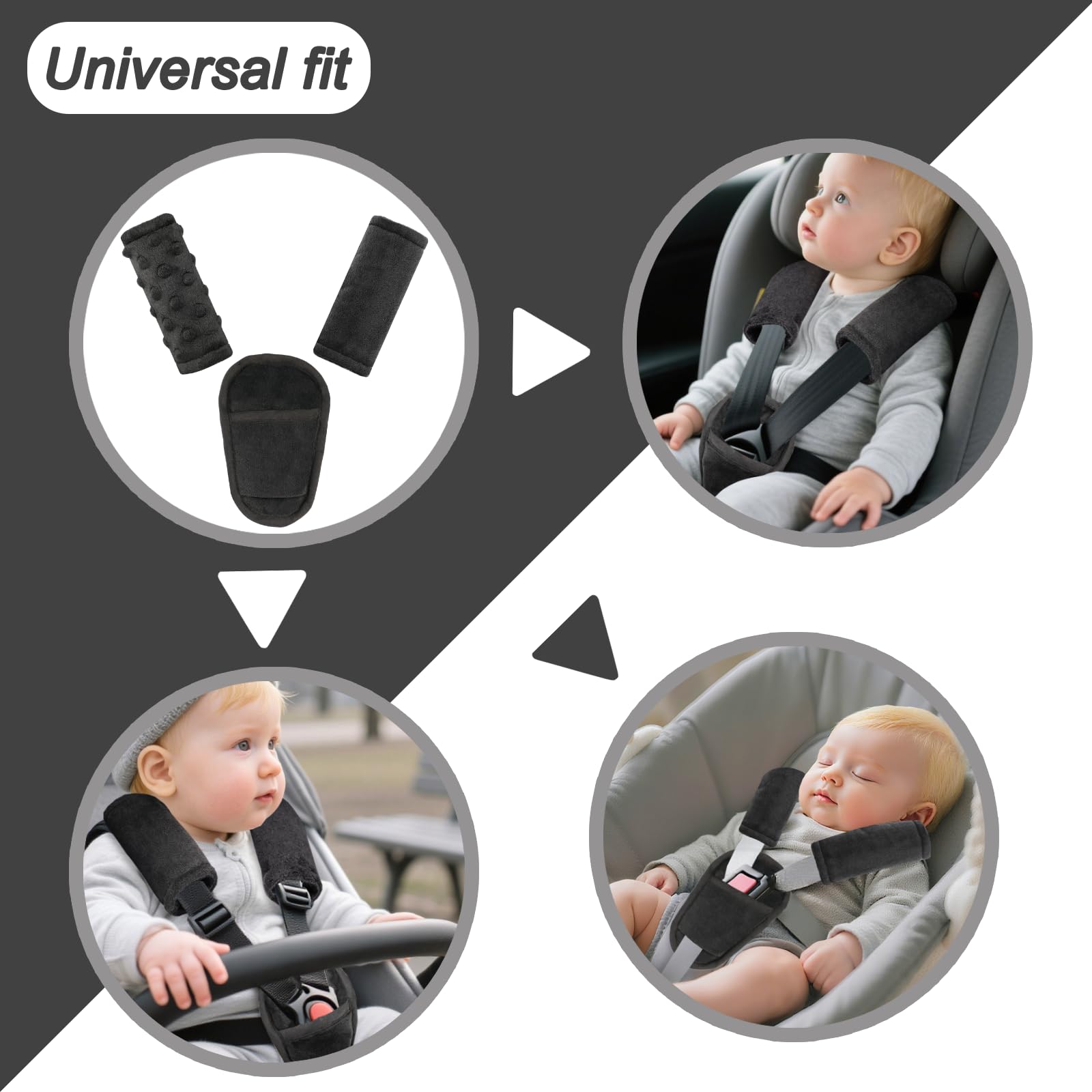 Man Fai Sky stroller harness pads black suitable for pushchairs