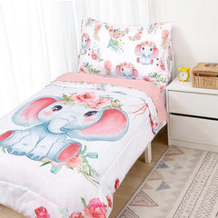 Man Fai Sky elephant-pattern pink bedding adds cozy bedtime appeal