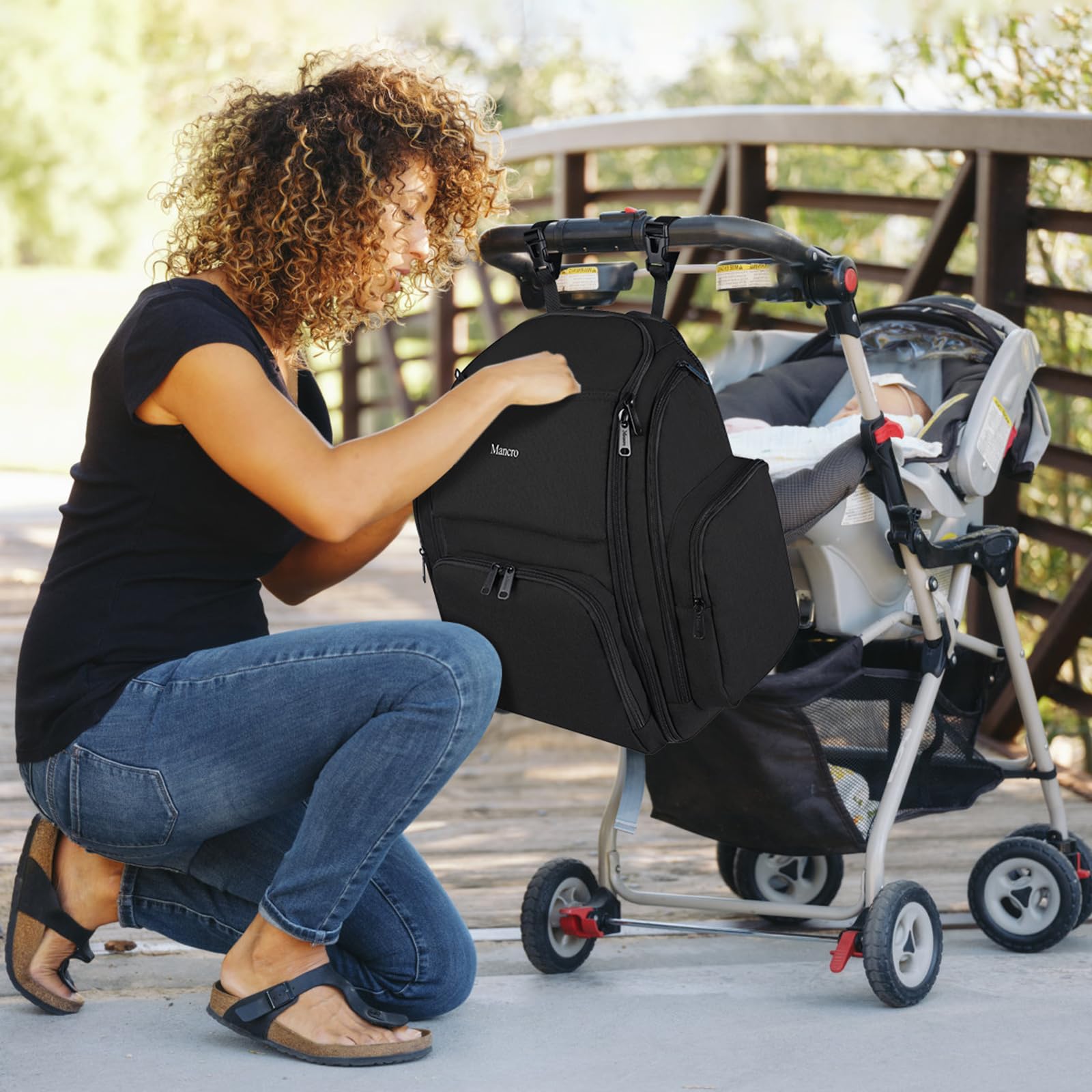 Mancro backpack-diaper-bag bottle-warmer-compartment fits bottle warmer for on-the-go feeding