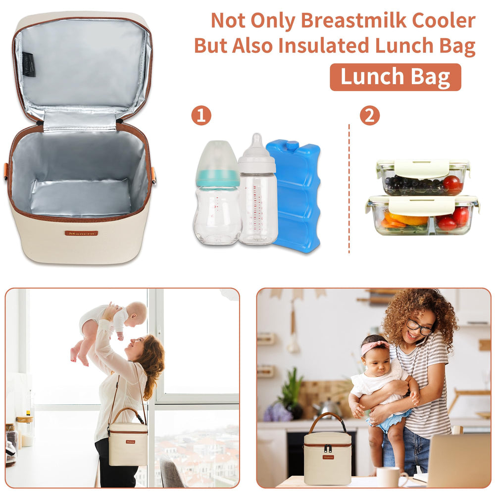 Mancro breast milk cooler beige ice pack included for convenient cooling on the go