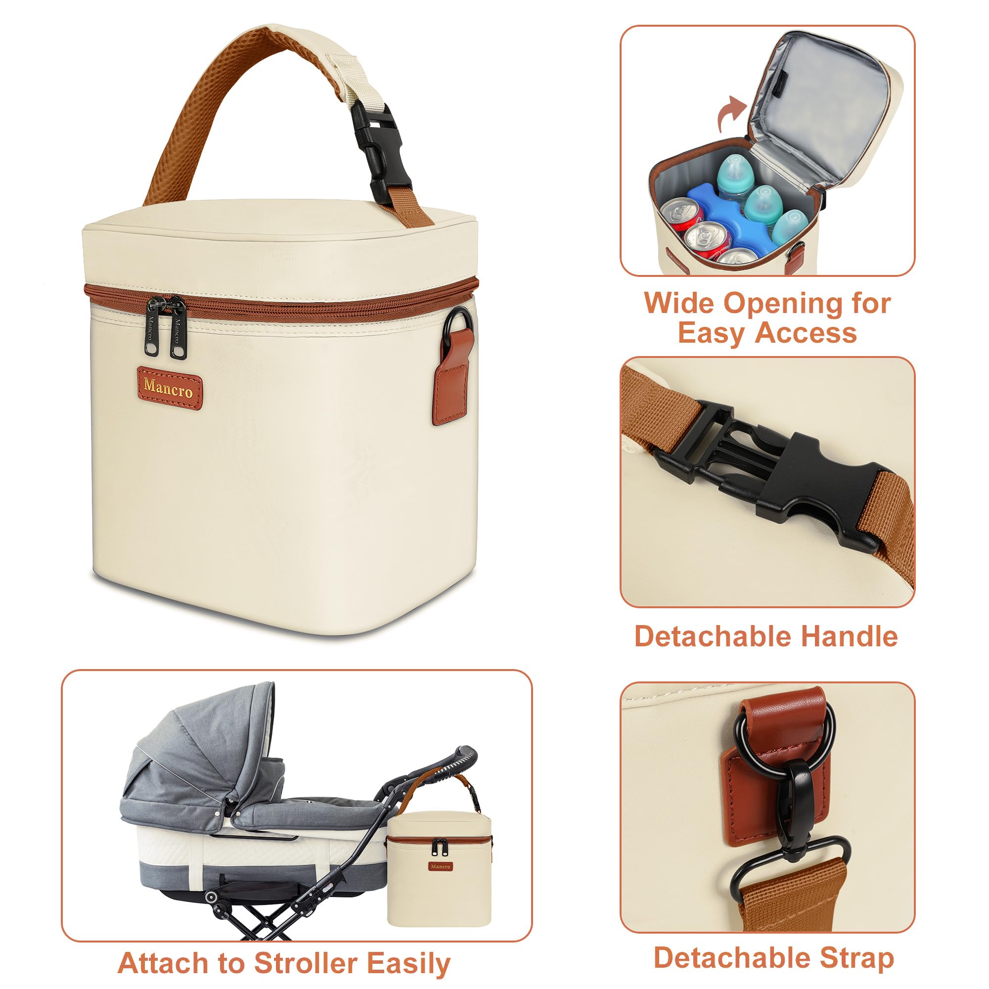 Mancro breast milk cooler beige stroller attachment keeps milk handy during outings