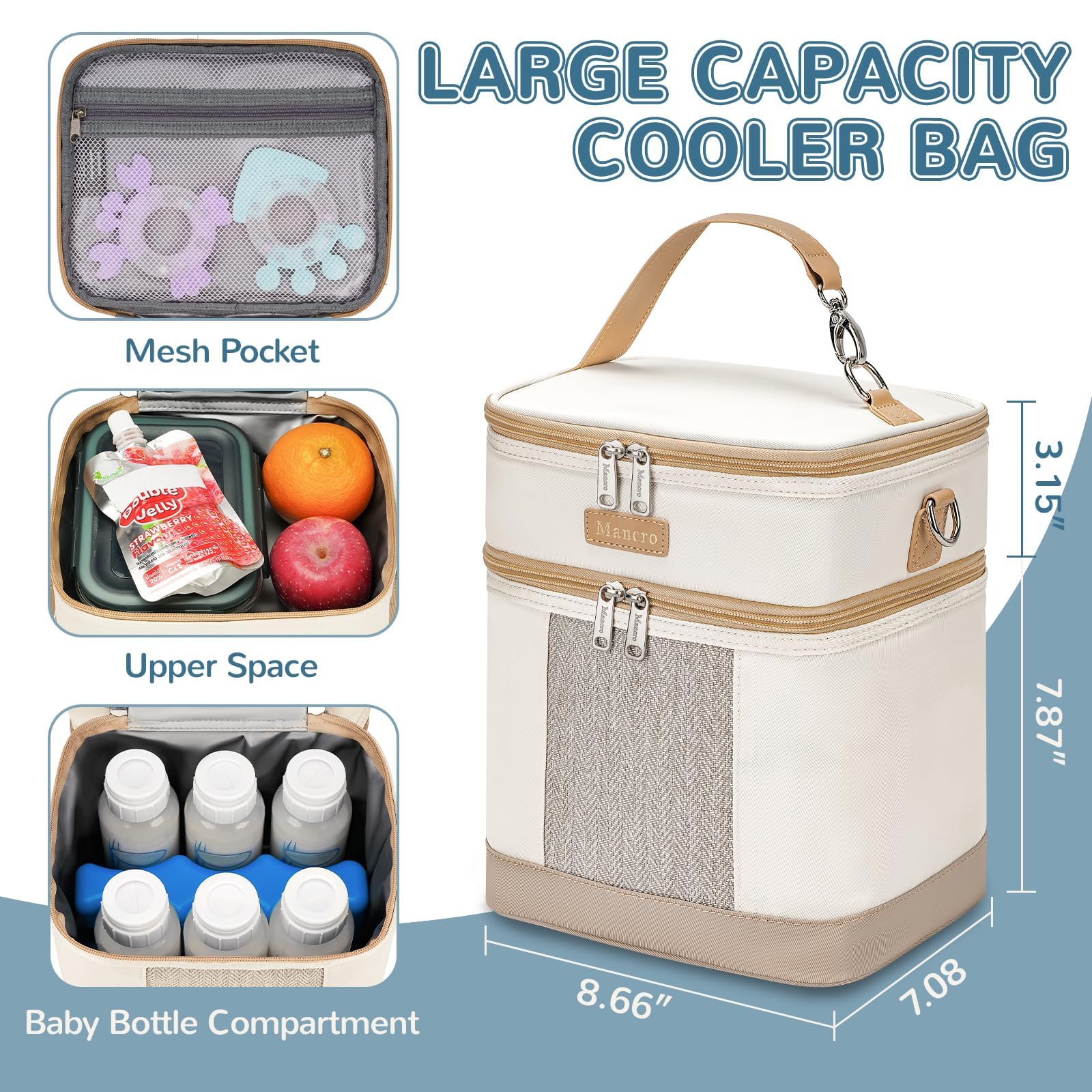 Mancro cooler bag bottom-compartment space for six bottles.