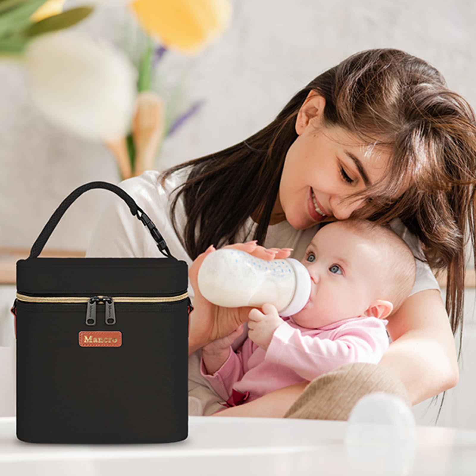 Mancro cooler bag in daycare scene ready for transport
