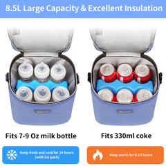 Mancro breastmilk cooler bag open top shows wide access for quick packing