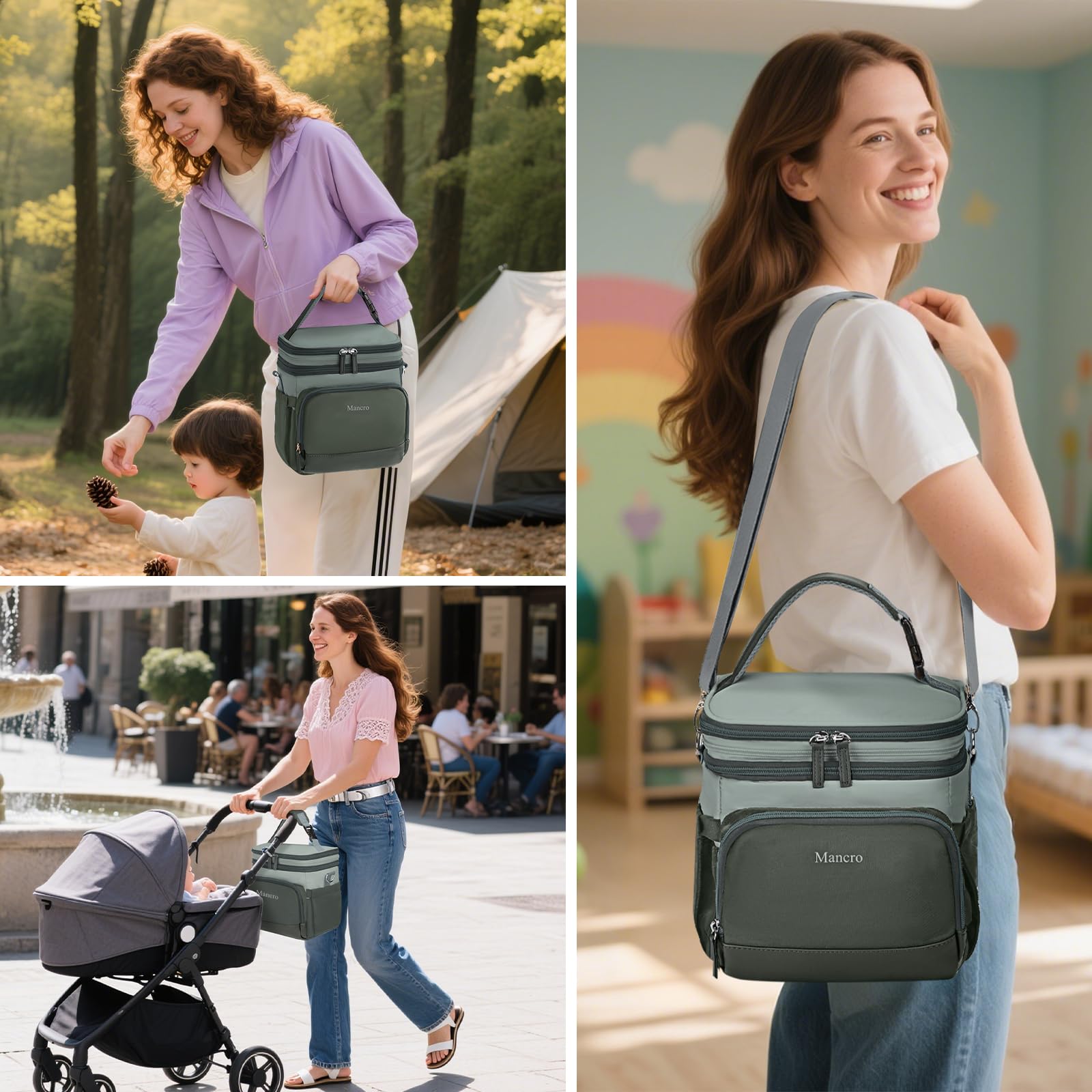 Mancro Breastmilk Cooler Bag with stroller hook and breathable straps for hands-free transport