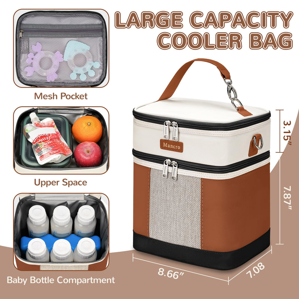 Mancro Bag top open reveals organized storage for bottles and snacks