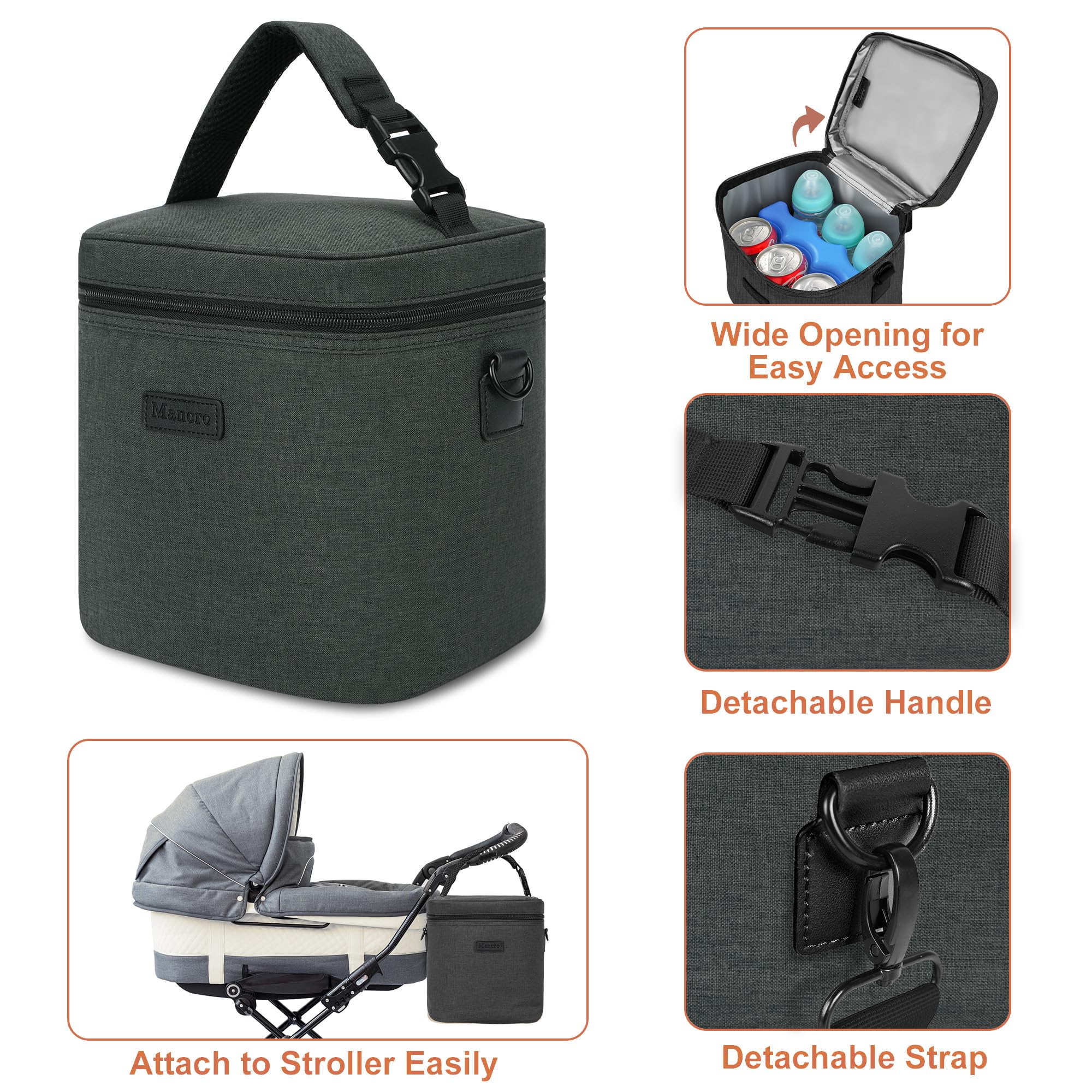 Mancro breastmilk cooler bag waterproof exterior resists daily wear.