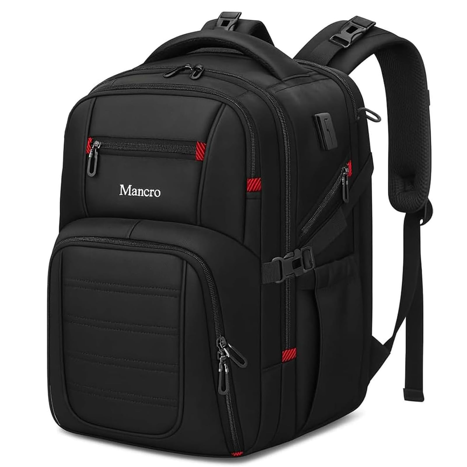 Mancro Dad Diaper Bag Backpack exterior in black with waterproof finish for all-weather outings