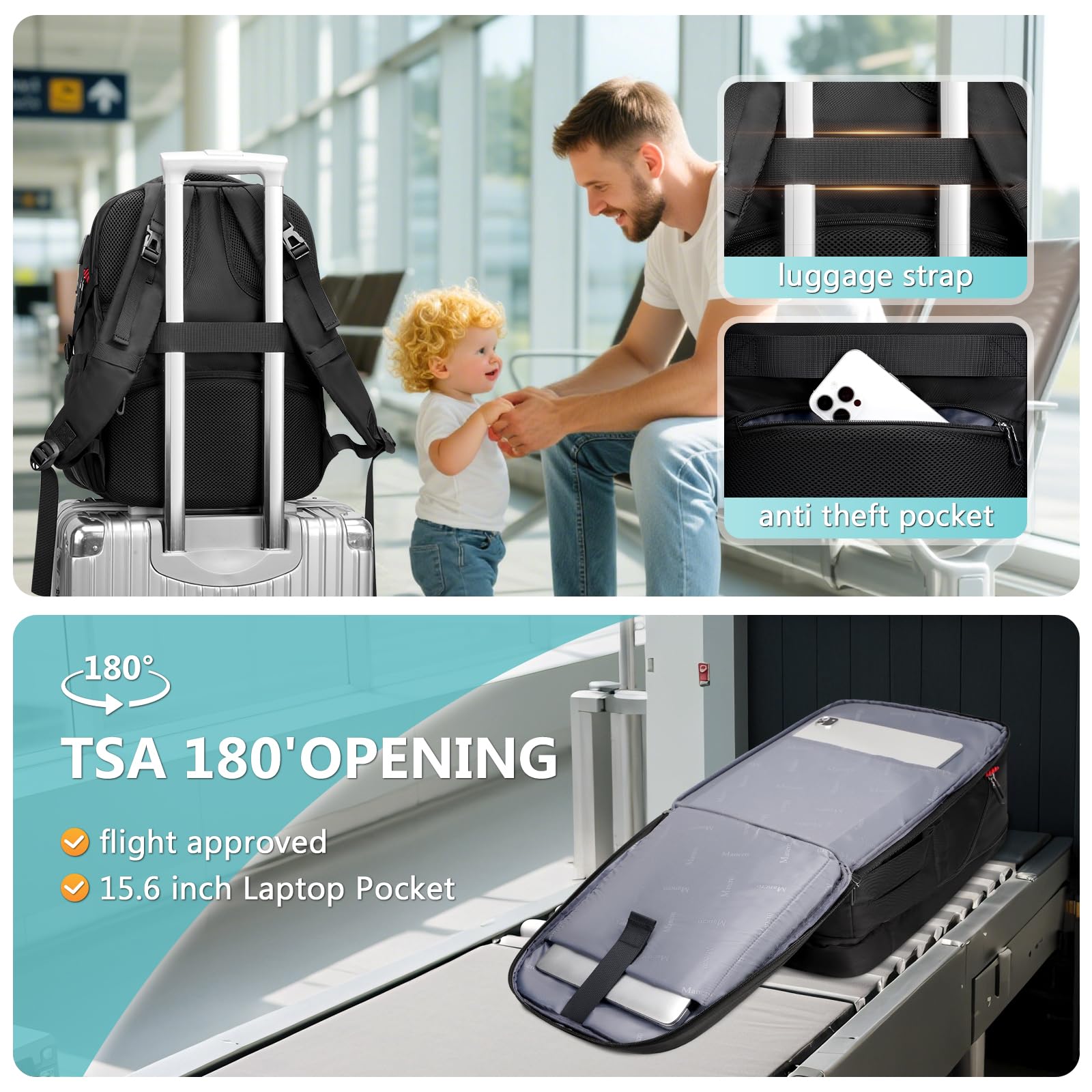 Mancro Dad Diaper Bag Backpack USB port for convenient on-the-go charging