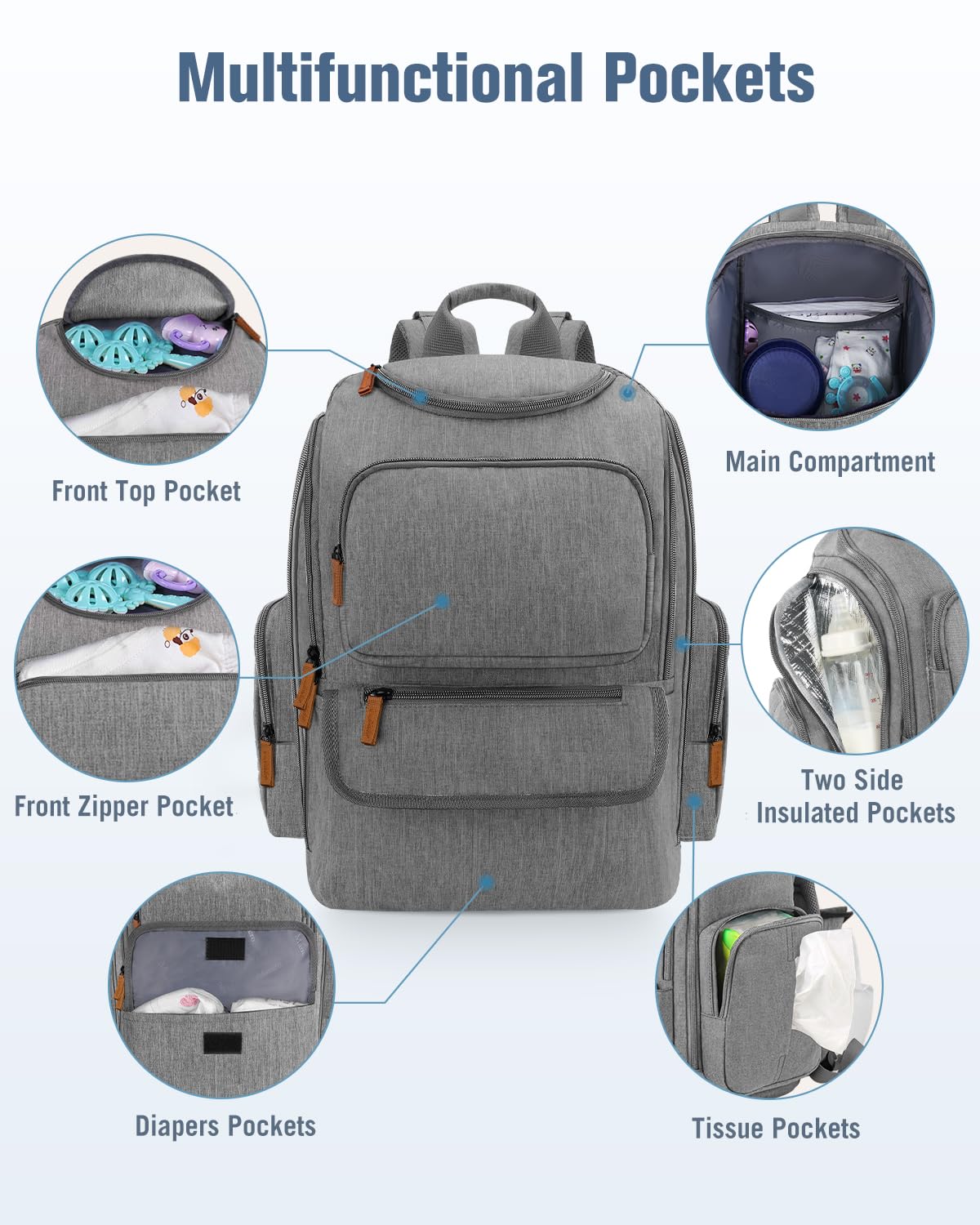 Mancro diaper bag baby wipes pocket keeps wipes within reach.