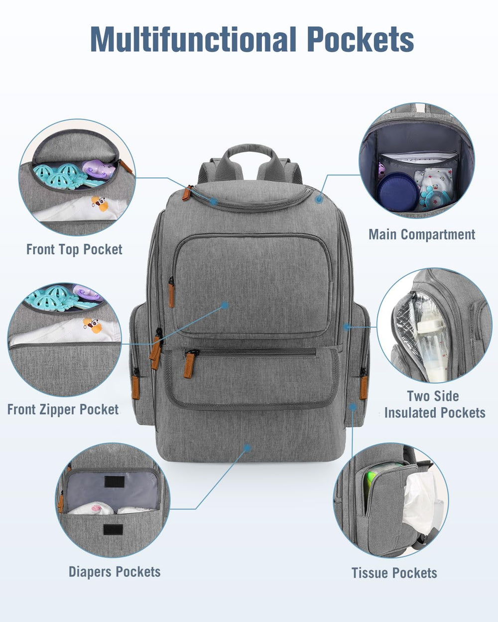 Mancro diaper bag baby wipes pocket keeps wipes within reach.