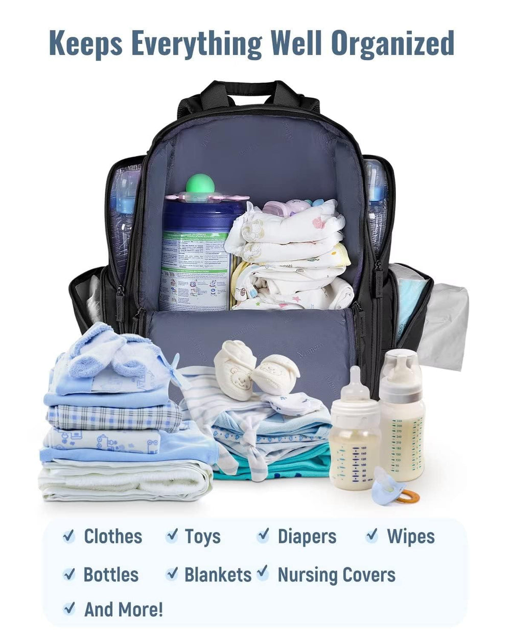 Mancro diaper bag backpack diaper storage bag for tidy changes.