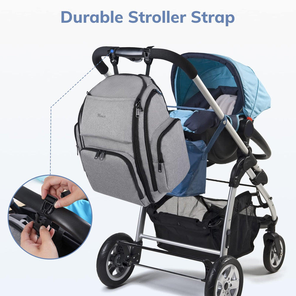 Mancro diaper bag backpack ergonomic design back panel and padded straps close-up
