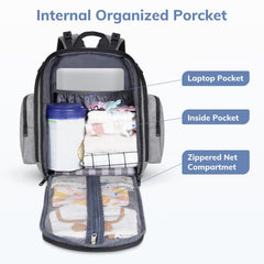 Mancro diaper bag backpack side pockets grey emphasizes organized wipes and bottle storage