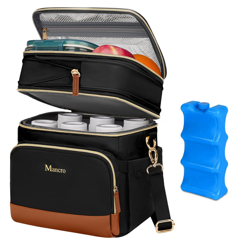Mancro Expandable Bottle Cooler Bag front view for on-the-go breastmilk transport.