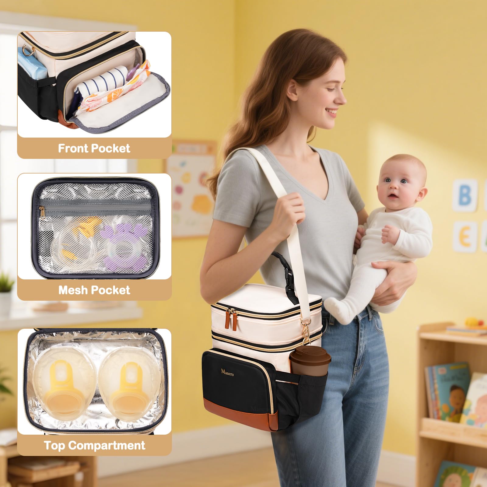 Mancro bag leakproof lining resists spills and wipes clean.