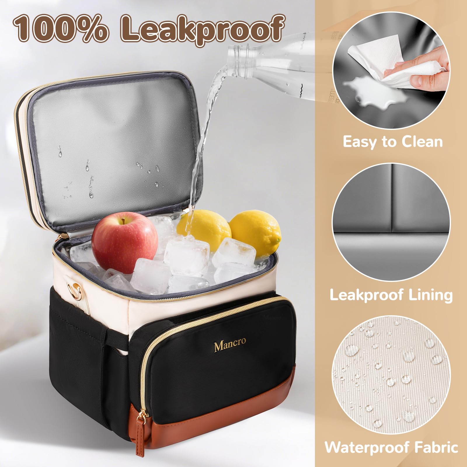 Mancro expandable breastmilk cooler bag leakproof lining prevents spills and cleans easily