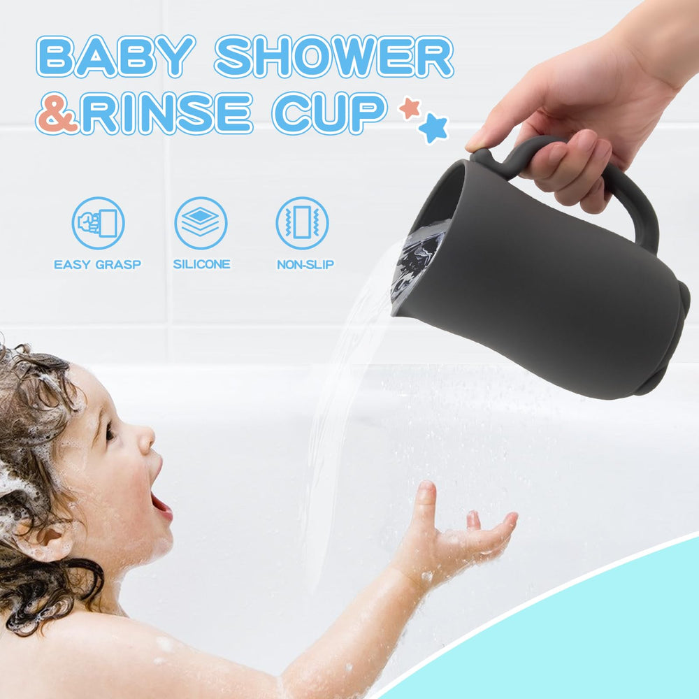 Mandoo baby bath rinse cup easy grip handle for secure pouring