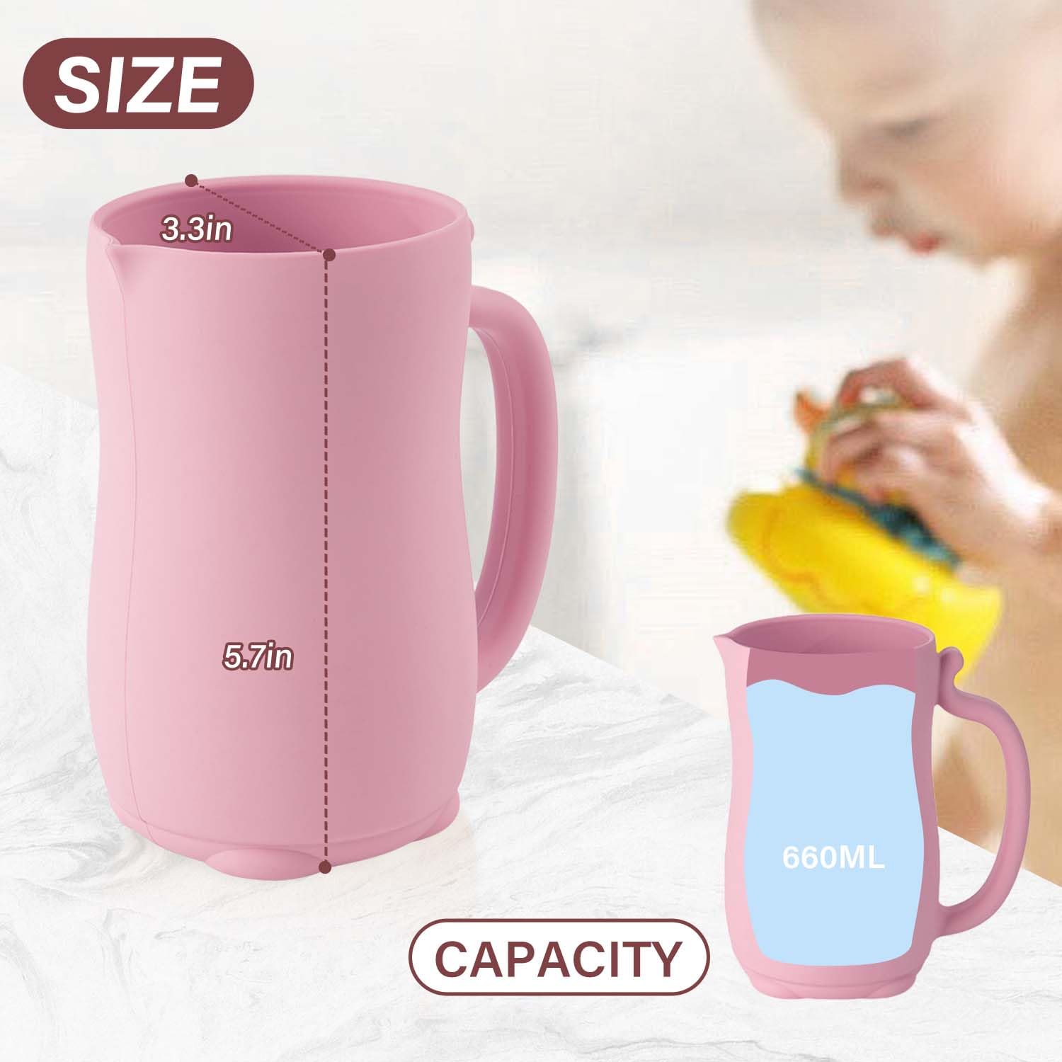 mandoo Baby Bath Rinse Cup easy-pour design enables gentle water flow
