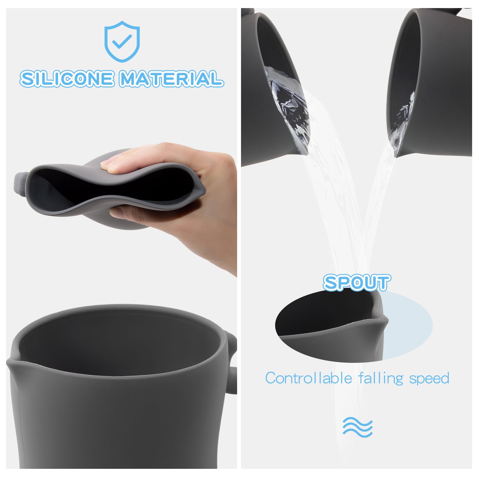 Mandoo bath rinse cup silicone material showing durable food grade silicone