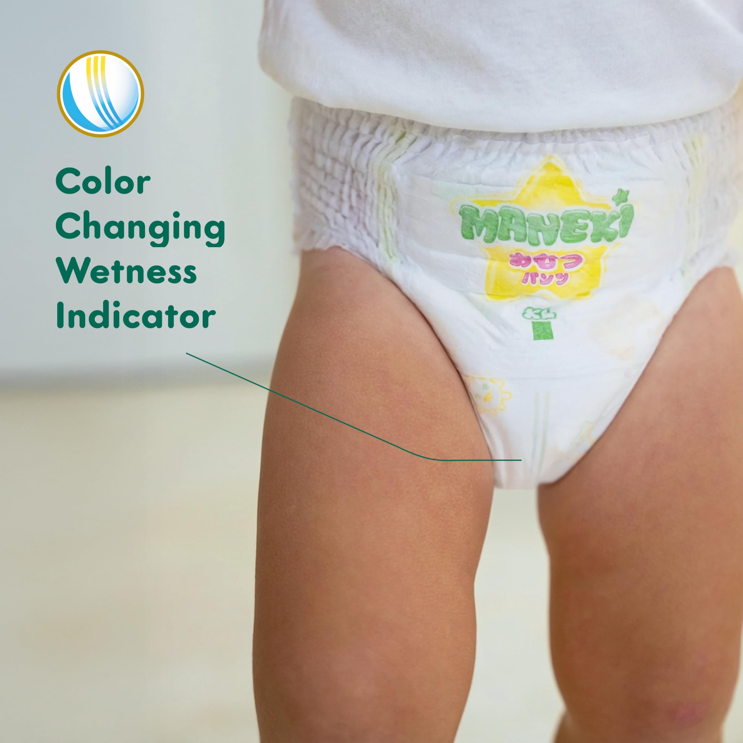 Maneki Baby Diaper Pants Size 5 night absorbent core keeps moisture away.