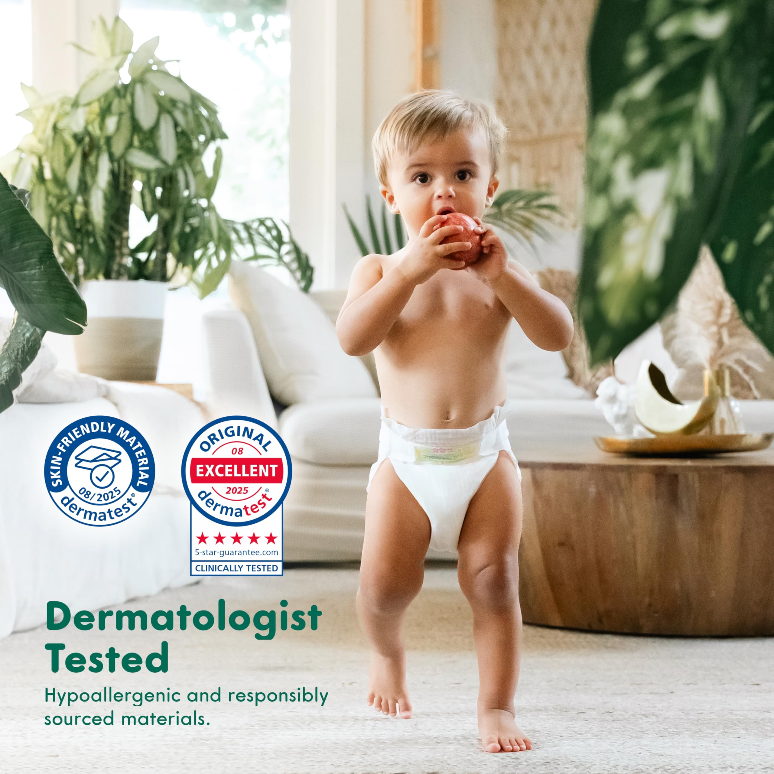 MANEKI diapers hypoallergenic label highlights skin-friendly materials.