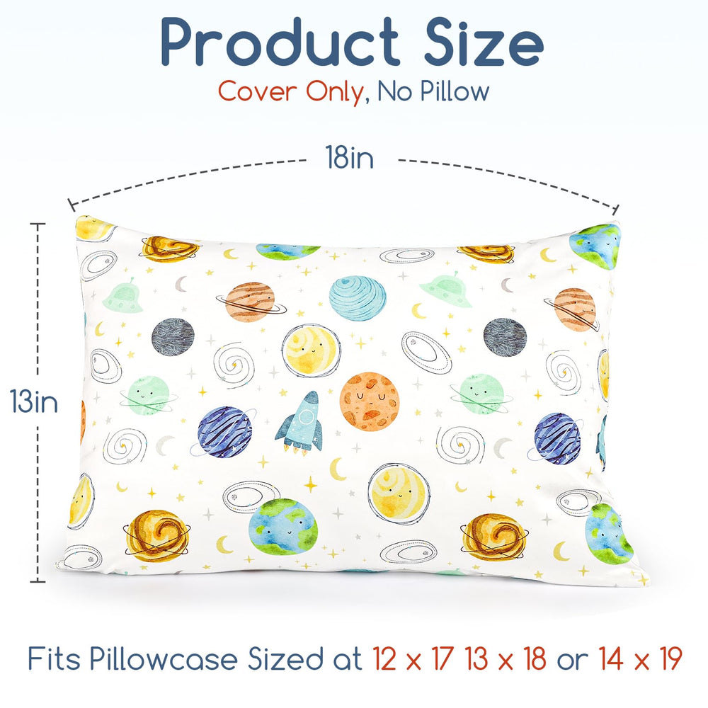 ManFaiSky planets-pattern pillowcase adds playful color to bedtime.