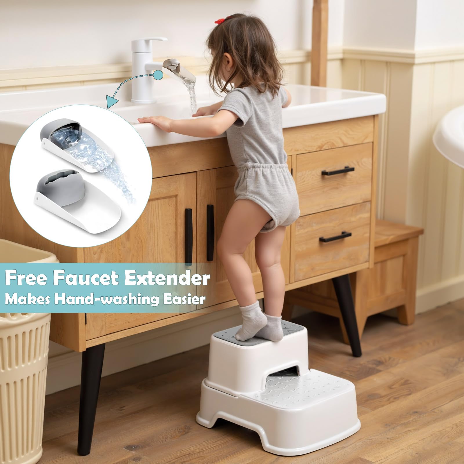 Mangohood 2-Step Stool detachable design supports quick room changes.