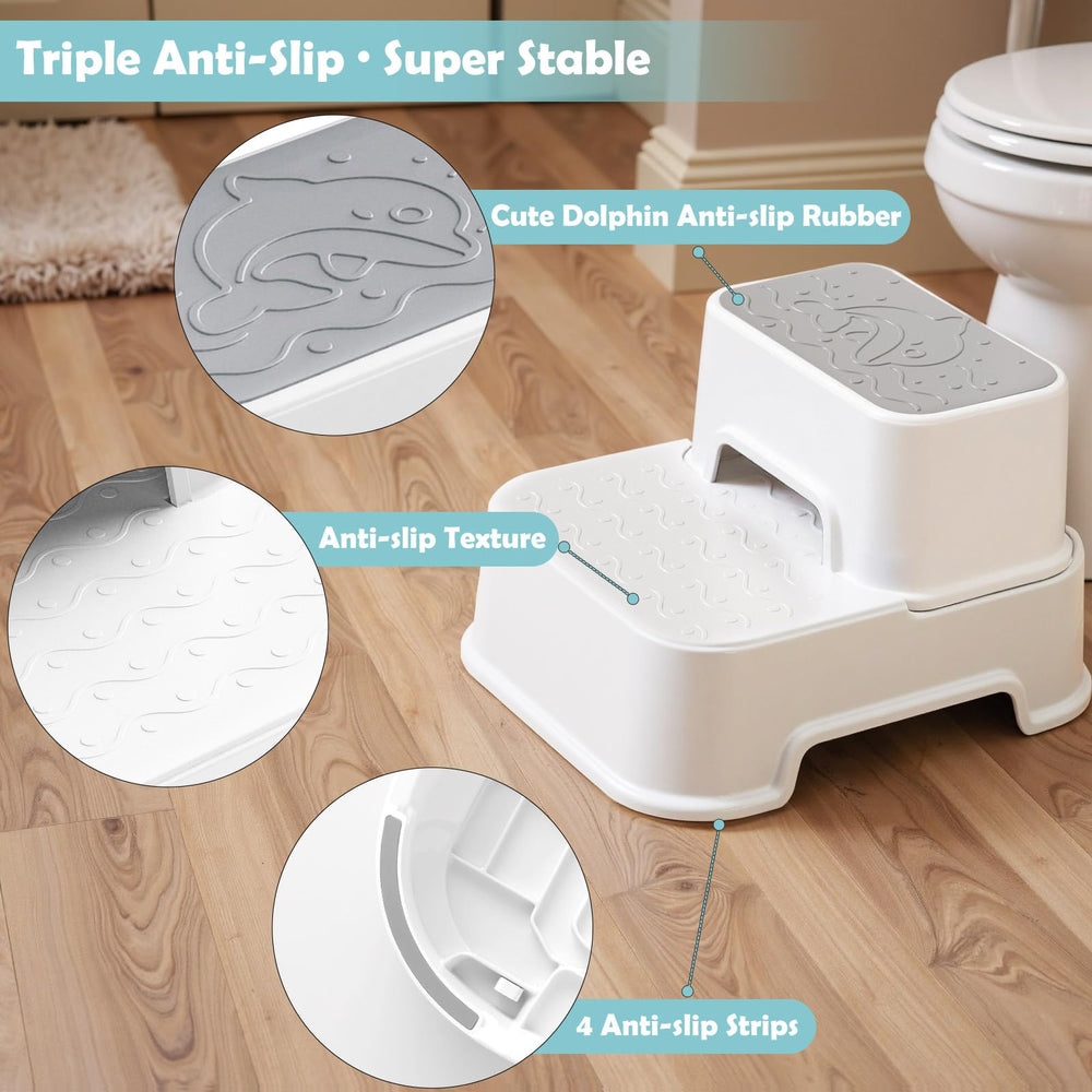 Mangohood 2-Step Stool helps kids brush teeth at the sink with stability.