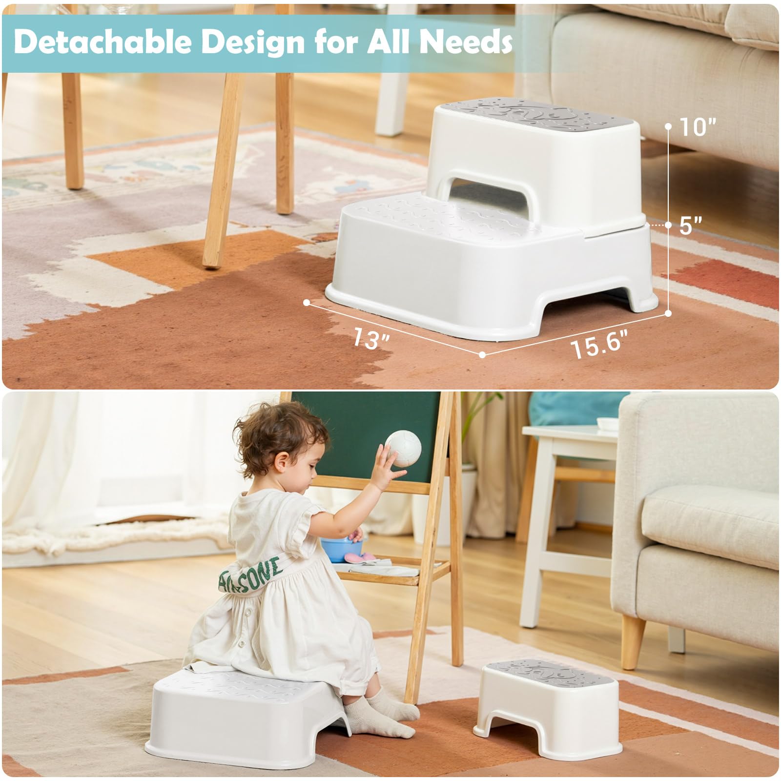 Mangohood 2-Step Stool in stacked mode raises reach for higher countertops.