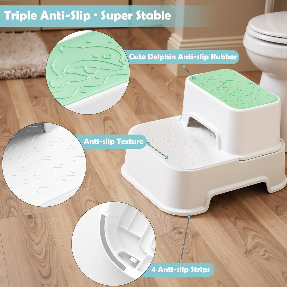 Mangohood 2-Step Stool green detachable stacking mode offers adjustable height options.