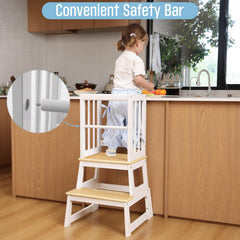 Mangohood step stool child-on-stool demonstrates safe reaching for kids.