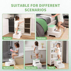 Mangohood step stool kids green side view helps toddlers access sinks safely.
