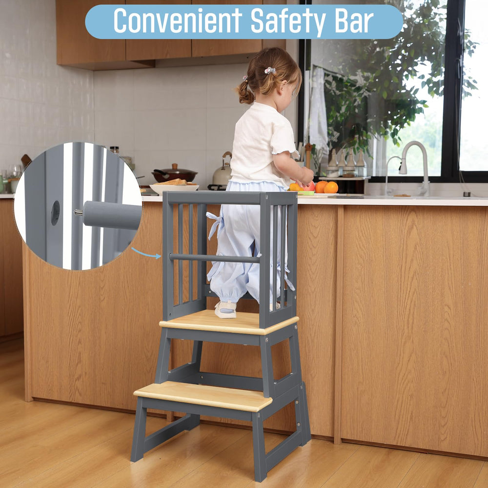 Mangohood Toddler Learning Tower gray supports growing confidence during daily routines.