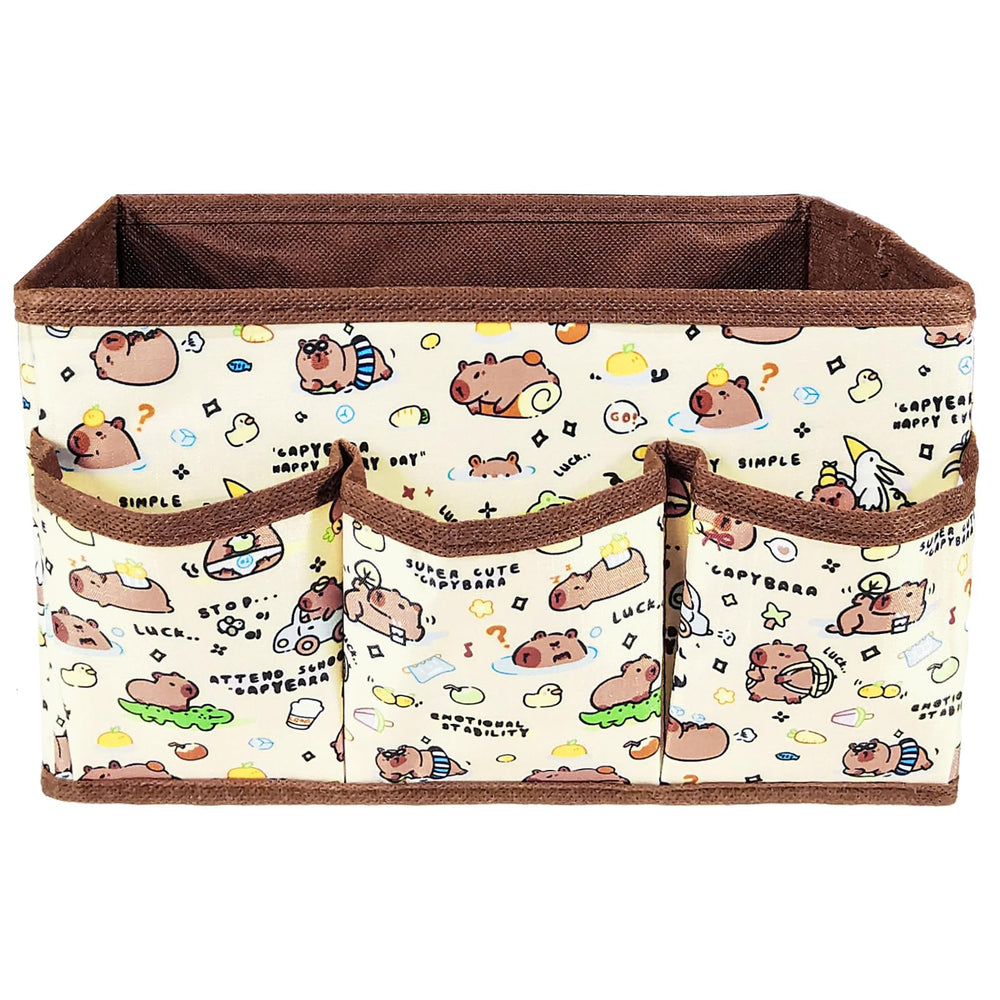 Mangpung Kawaii storage bin on desk for cosmetics organization.